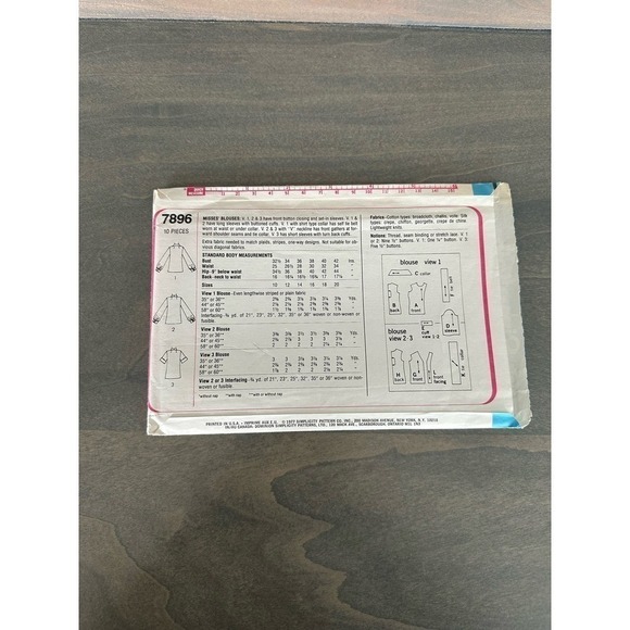 Simplicity Vintage Uncut Misses Blouses Size 16 Pattern No 7896 - Picture 3 of 7